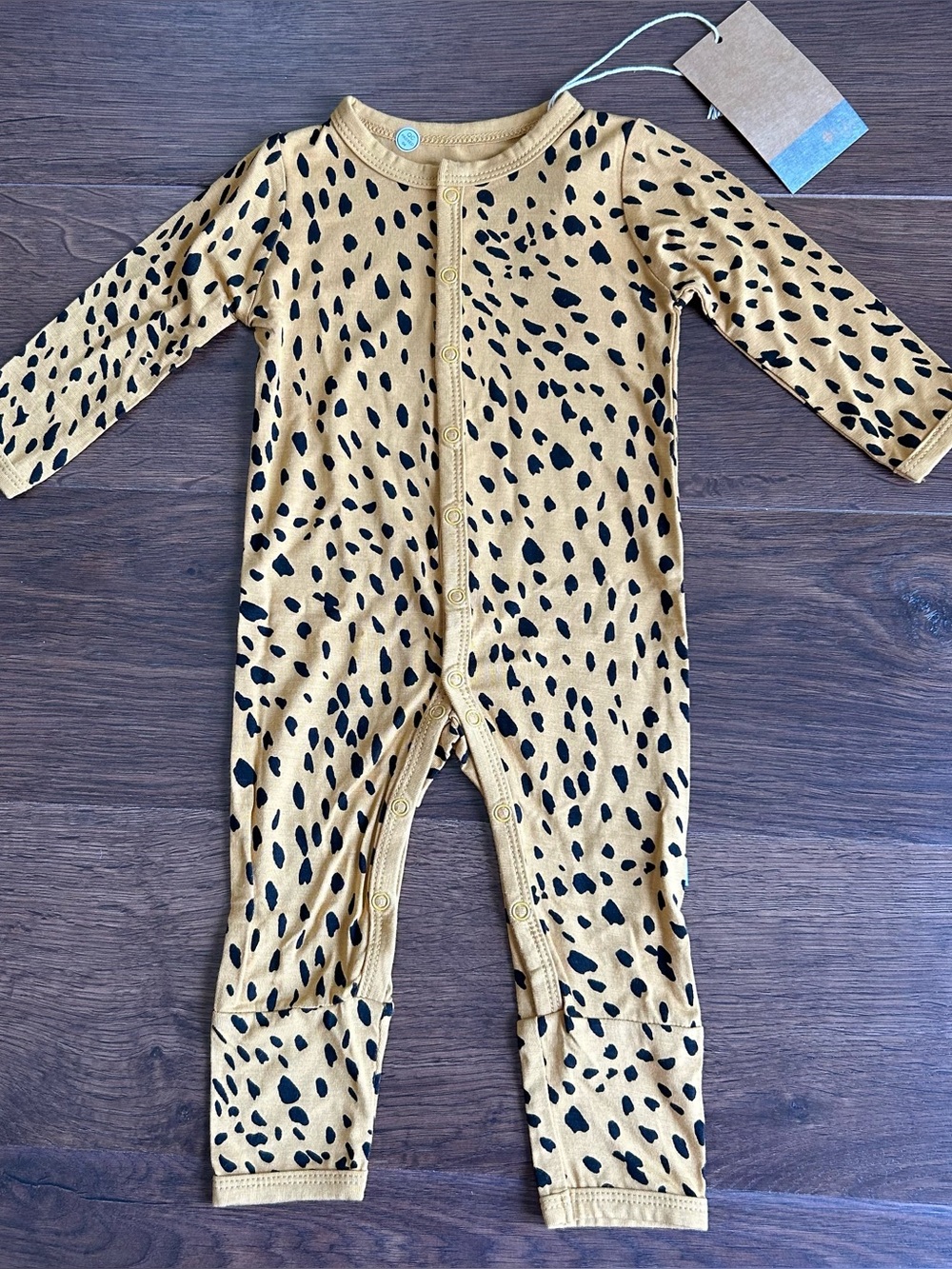 Kyte Snap Bamboo Romper in Marigold Cheetah 3-6m